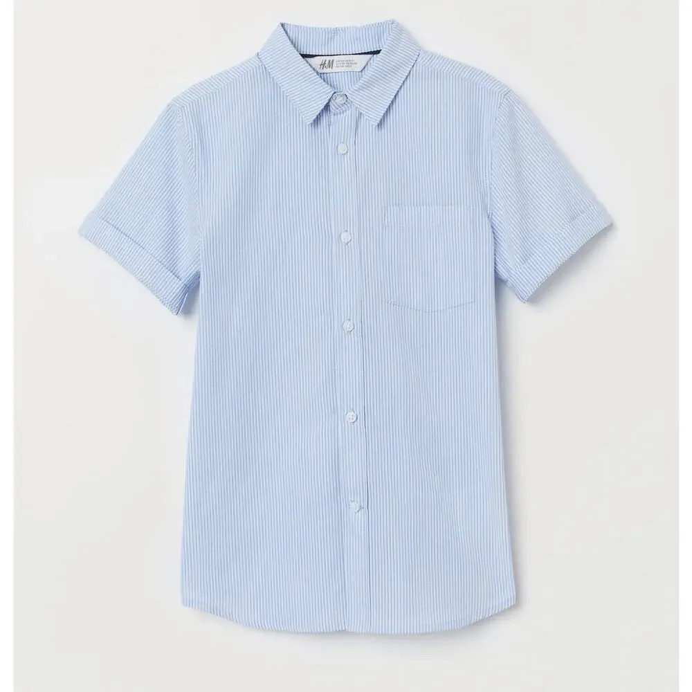 H&M Boy Light Blue White Striped Button Up Shirt Size 6X Preppy‎ Classic